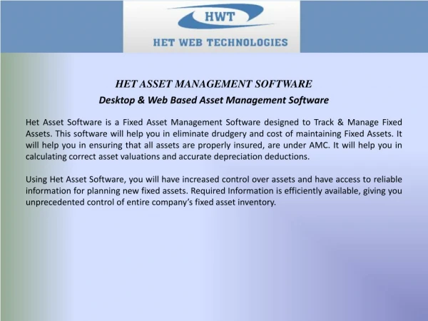 Desktop &amp; Web Based Asset Management Software