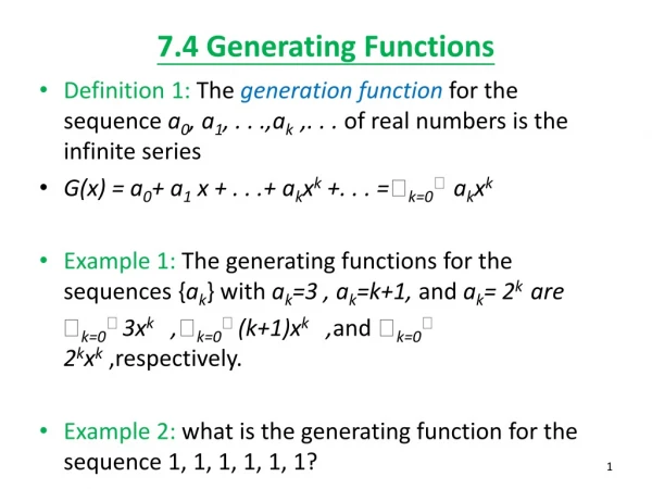 7.4 Generating Functions