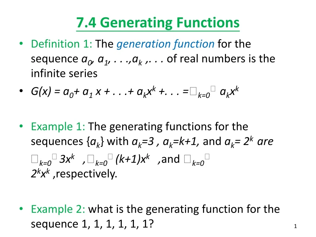 7 4 generating functions