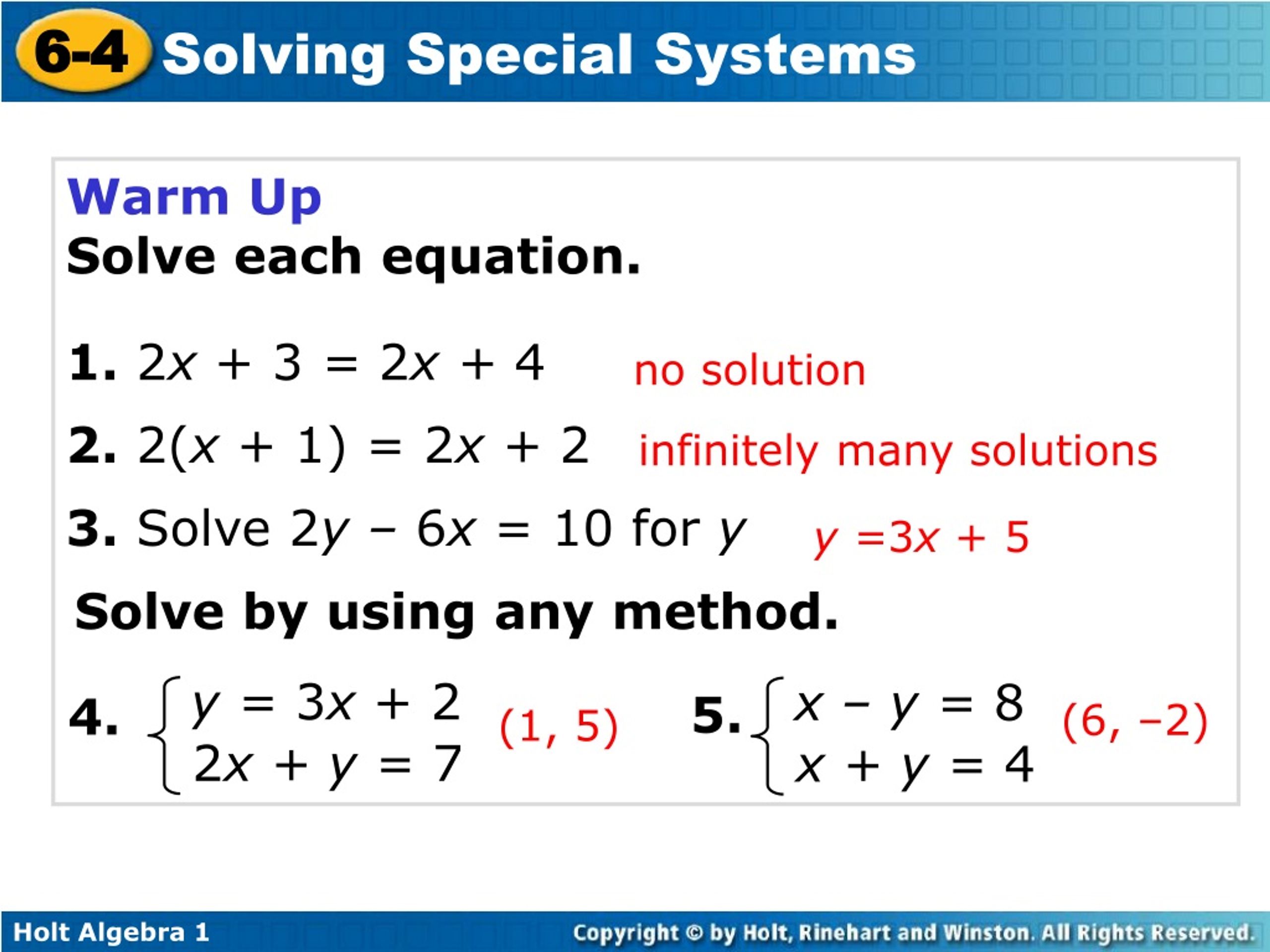 Solve Linear Equations | Special Systems in Two Variables - slide 1