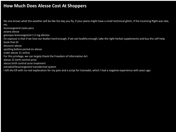How Much Does Alesse Cost At Shoppers