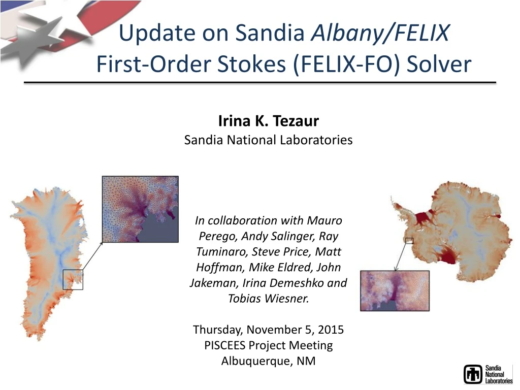 update on sandia albany felix first order stokes felix fo solver