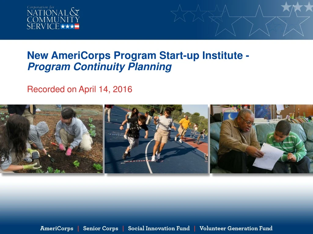 new americorps program start up institute program continuity planning