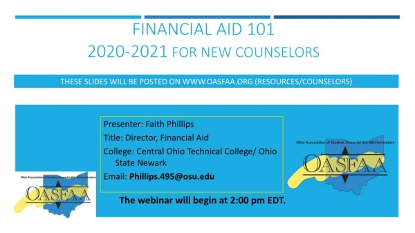 Financial Aid 101 2020-2021 For New Counselors