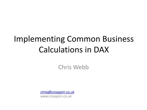 Implementing Common Business Calculations in DAX