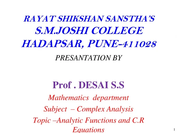 RAYAT SHIKSHAN SANSTHA’S S.M.JOSHI COLLEGE HADAPSAR, PUNE-411028