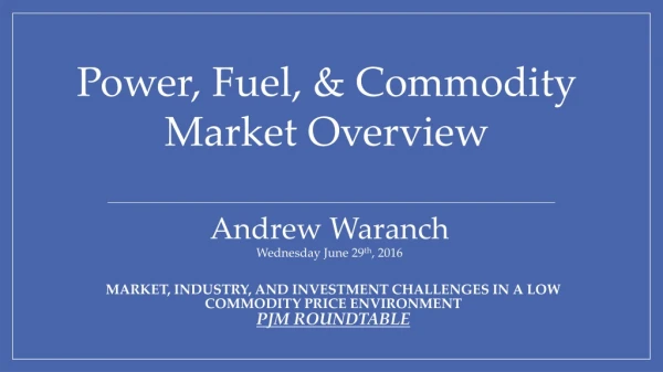 Market , Industry, and Investment Challenges in a Low Commodity Price Environment PJM Roundtable