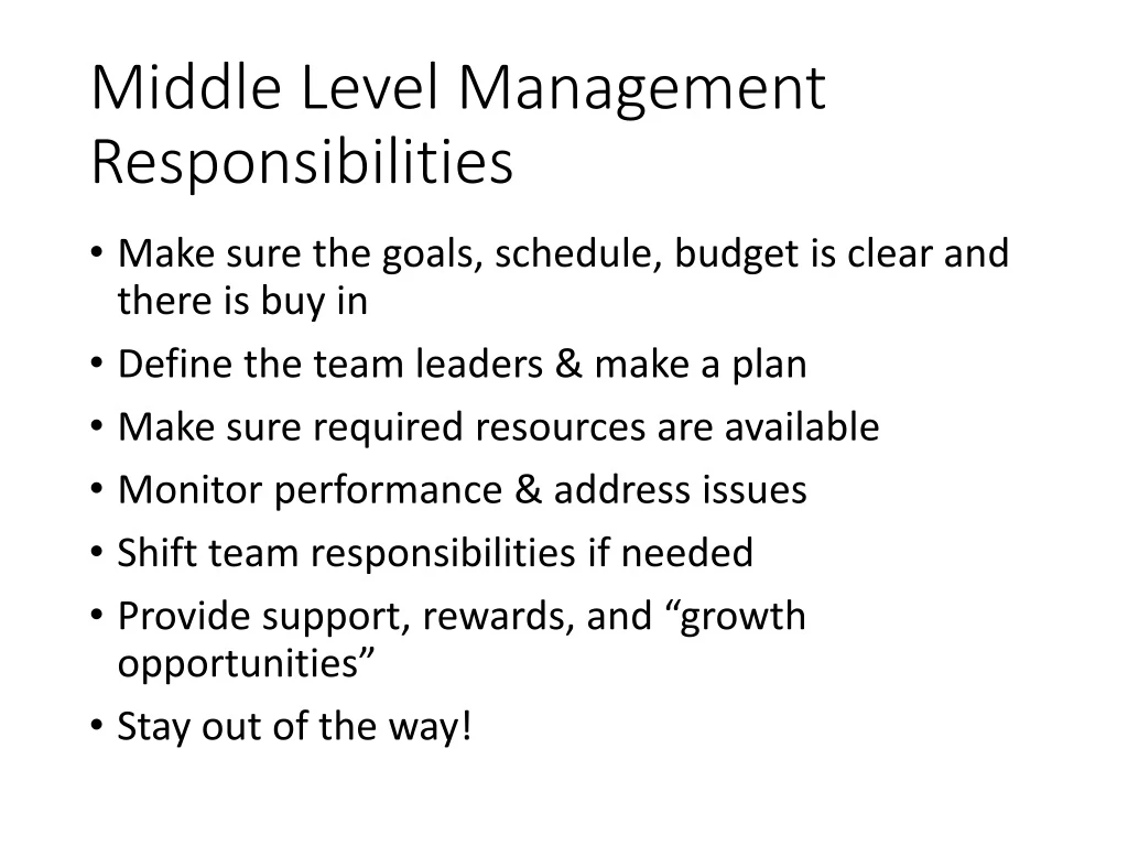 middle level management responsibilities