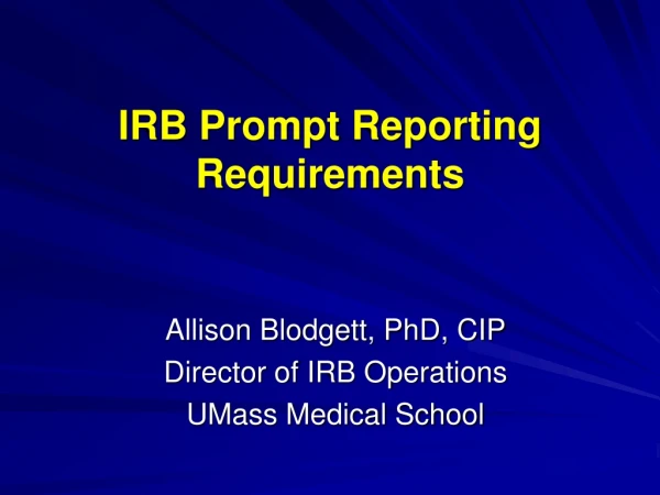 IRB Prompt Reporting Requirements