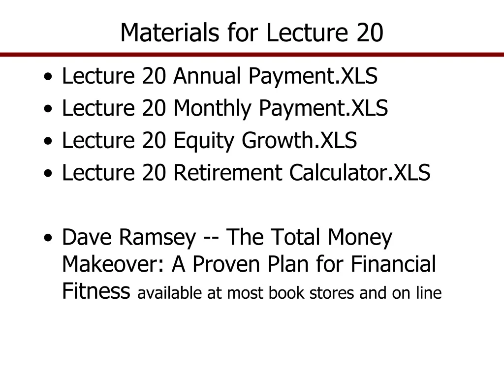 materials for lecture 20