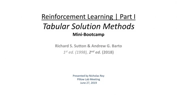 Reinforcement Learning | Part I Tabular Solution Methods Mini-Bootcamp