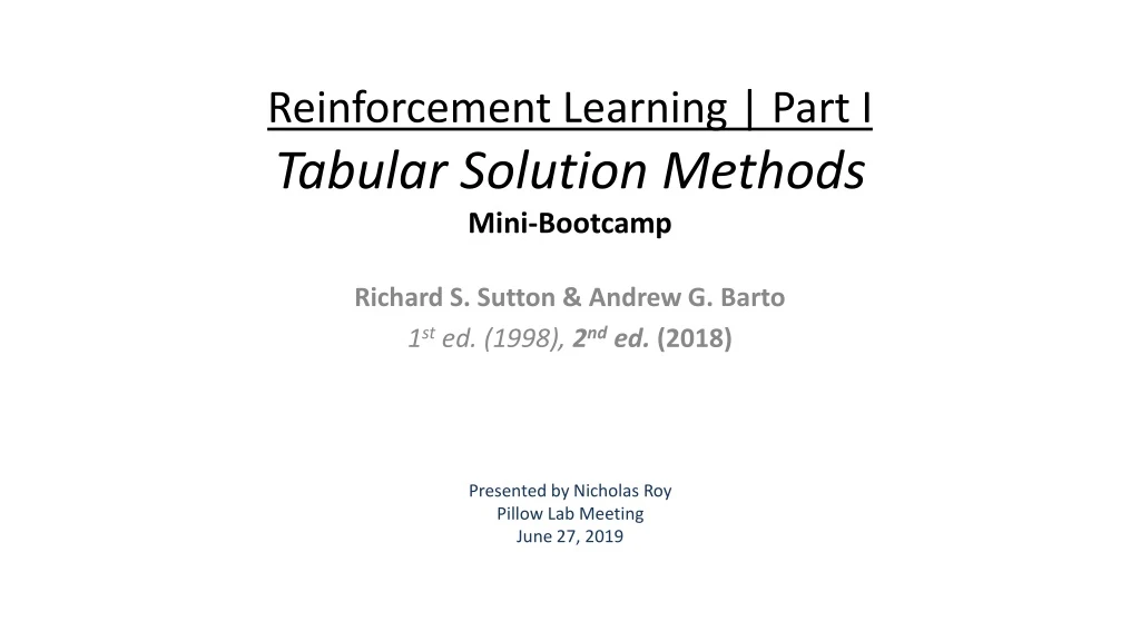 reinforcement learning part i tabular solution