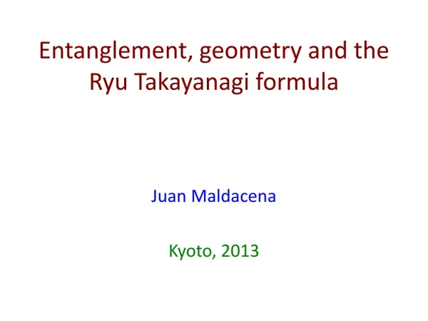Entanglement, geometry and the Ryu Takayanagi formula