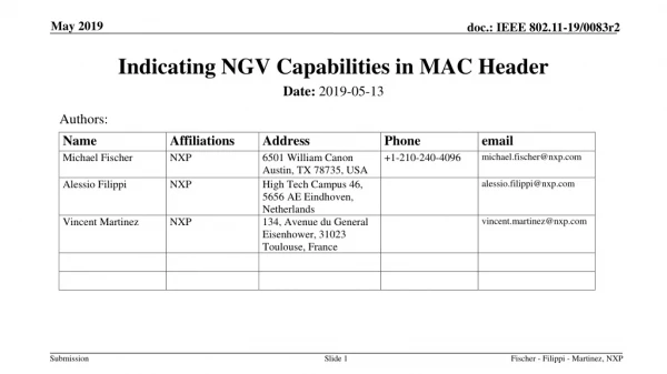 Indicating NGV Capabilities in MAC Header