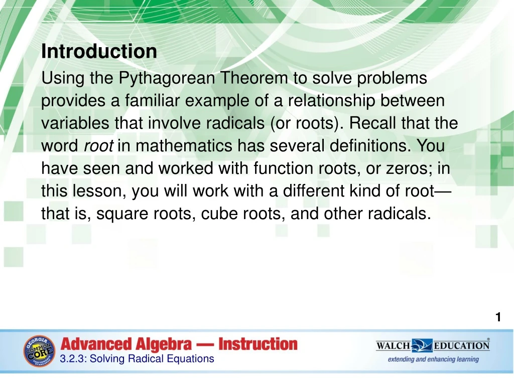 introduction using the pythagorean theorem