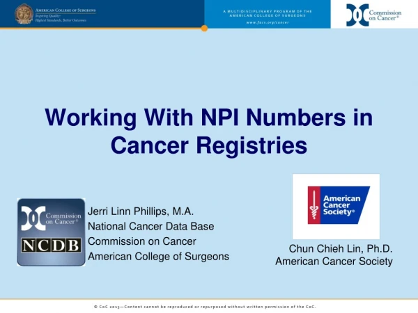 Working With NPI Numbers in Cancer Registries