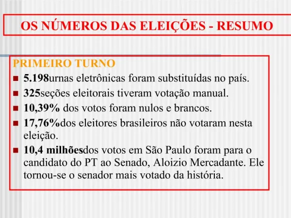 OS N MEROS DAS ELEI ES - RESUMO