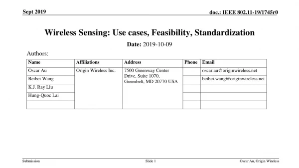Wireless Sensing: Use cases, Feasibility, Standardization
