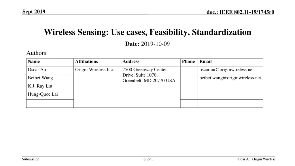 wireless sensing use cases feasibility standardization