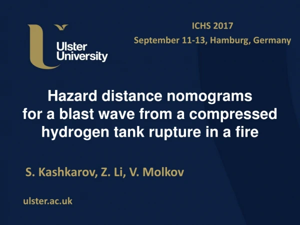 Hazard distance nomograms for a blast wave from a compressed hydrogen tank rupture in a fire