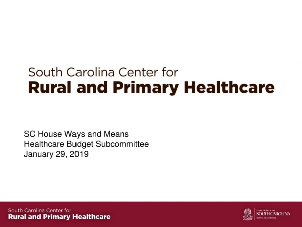 SC House Ways and Means Healthcare Budget Subcommittee January 29, 2019