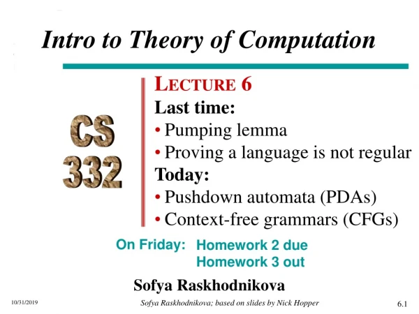 Intro to Theory of Computation