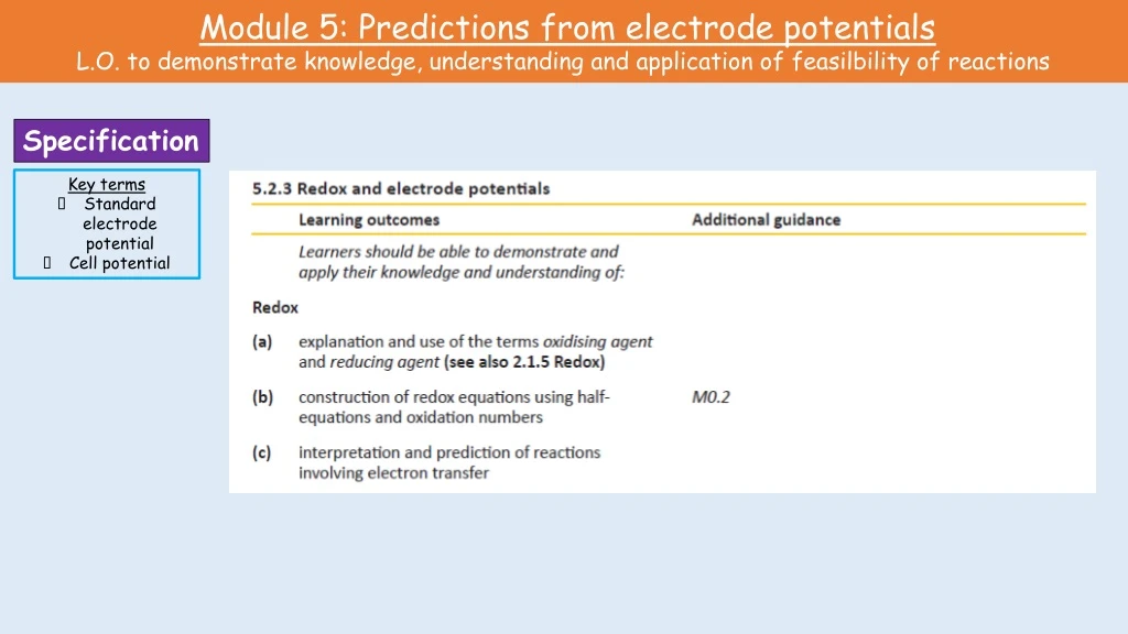 module 5 predictions from electrode potentials