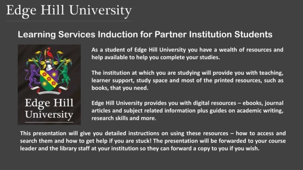 Learning Services Induction for Partner Institution Students