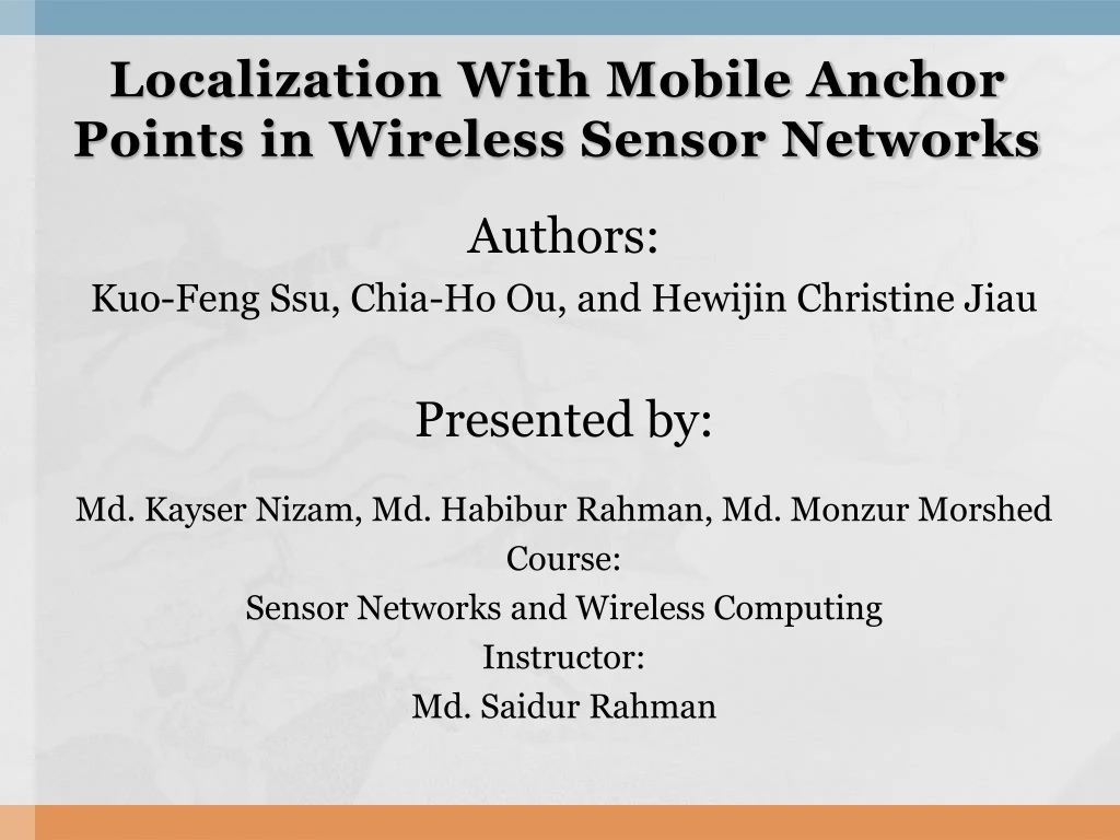 localization with mobile anchor points in wireless sensor networks
