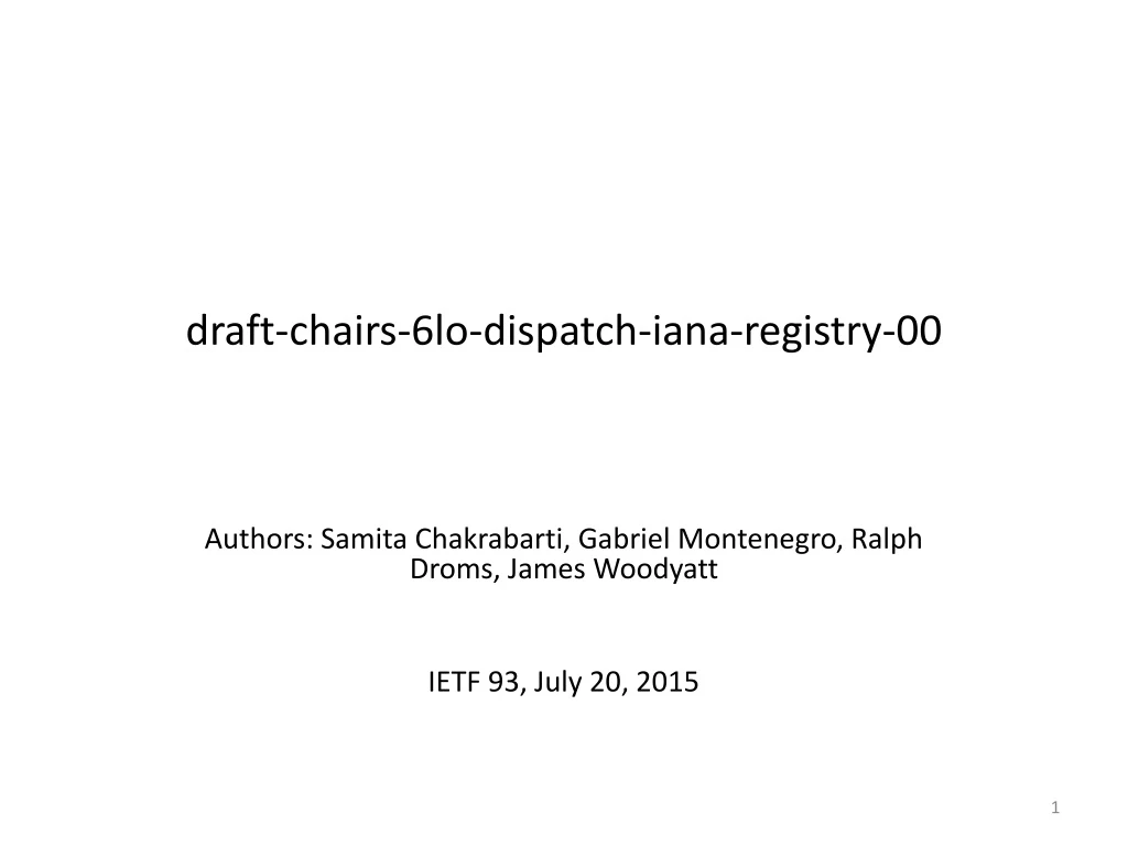 draft chairs 6lo dispatch iana registry 00