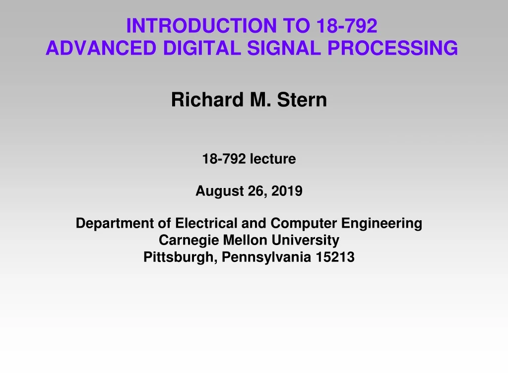 introduction to 18 792 advanced digital signal processing