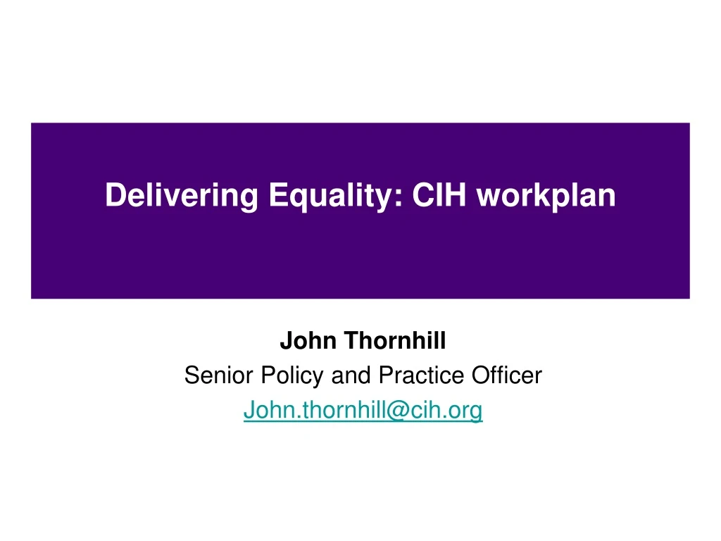delivering equality cih workplan