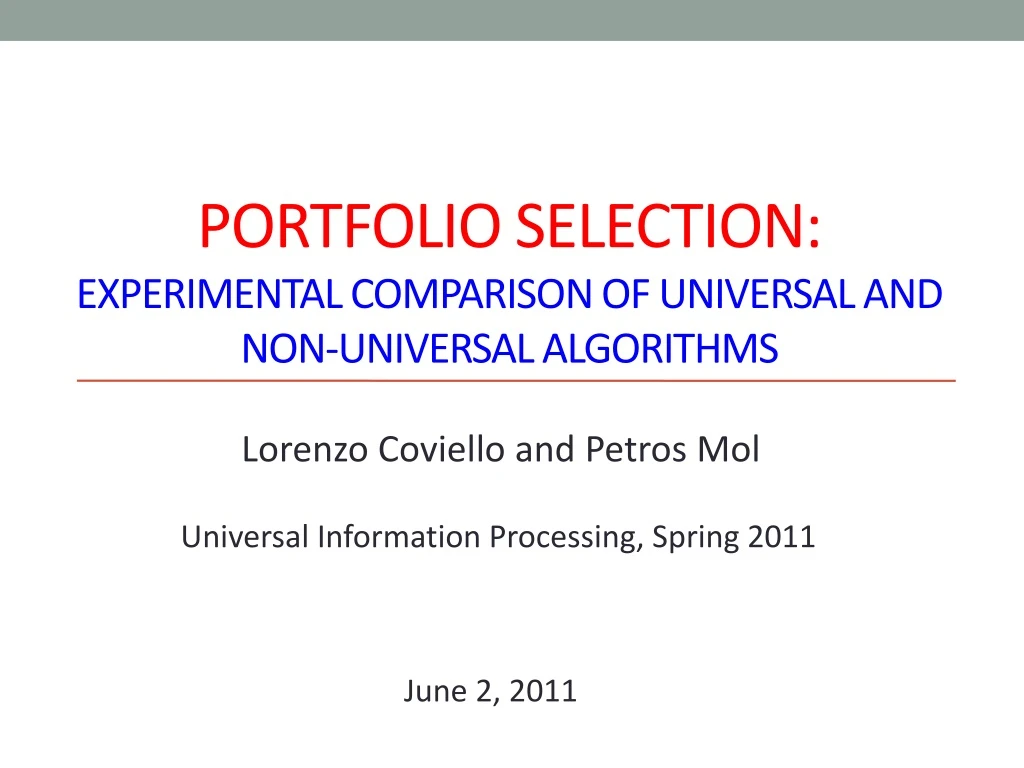 portfolio selection experimental comparison of universal and non universal algorithms