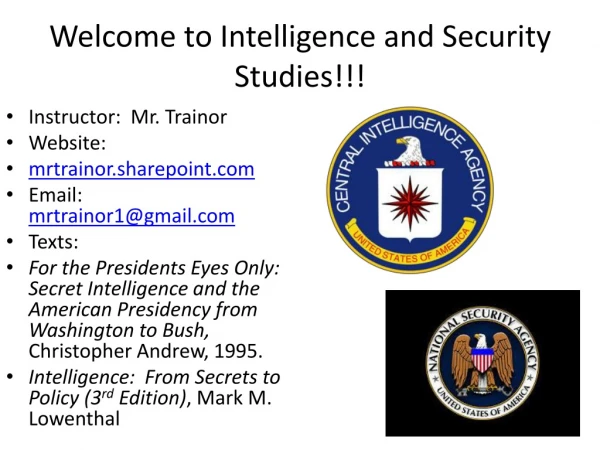 Welcome to Intelligence and Security Studies!!!