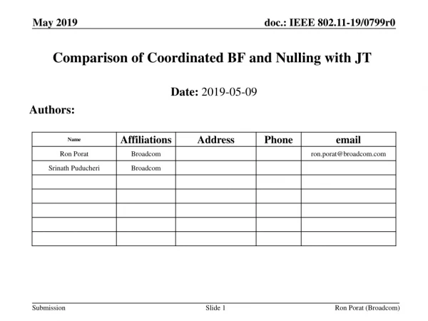 Comparison of Coordinated BF and Nulling with JT