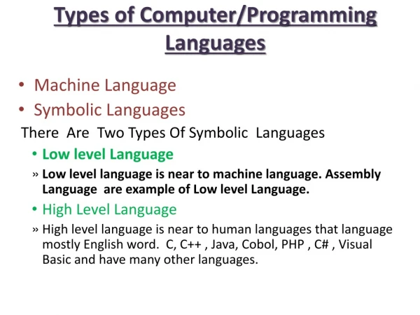 Types of Computer/Programming Languages