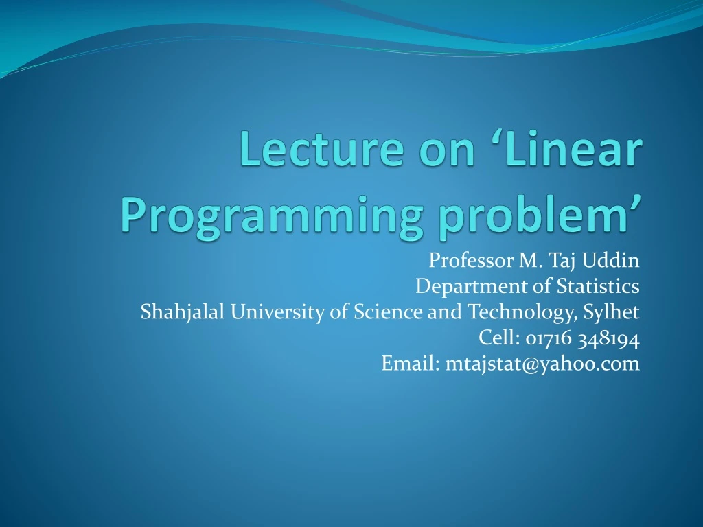 lecture on linear programming problem
