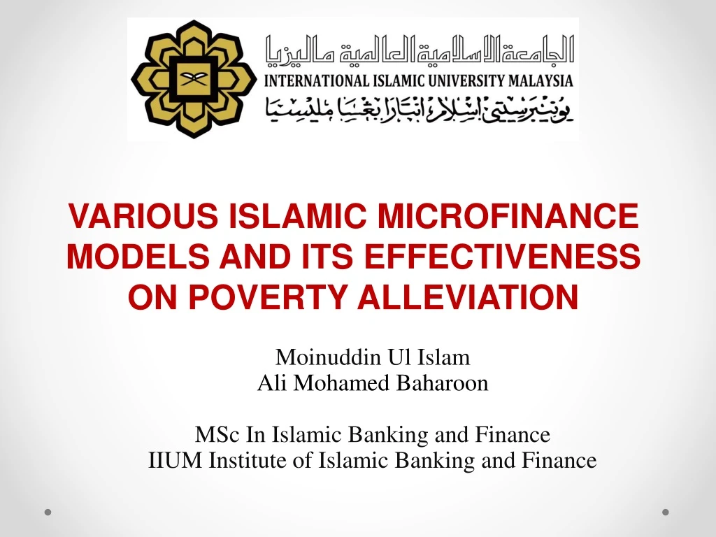 various islamic microfinance models and its effectiveness on poverty alleviation