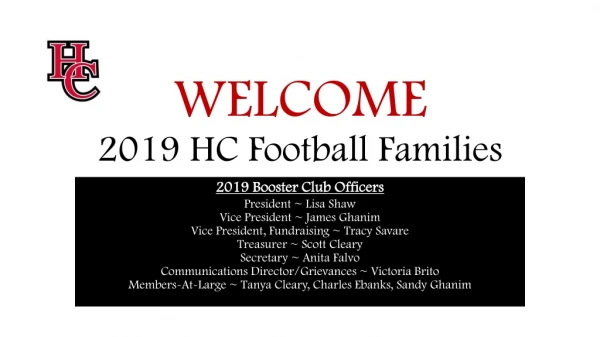 WELCOME 2019 HC Football Families