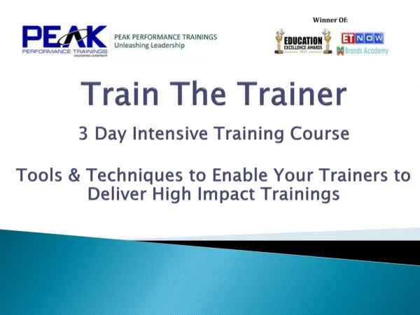 Train The Trainer 3 Day Intensive Training Course