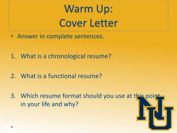 Warm Up: Cover Letter