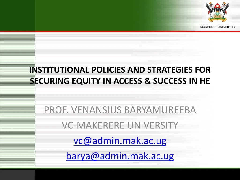 institutional policies and strategies for securing equity in access success in he