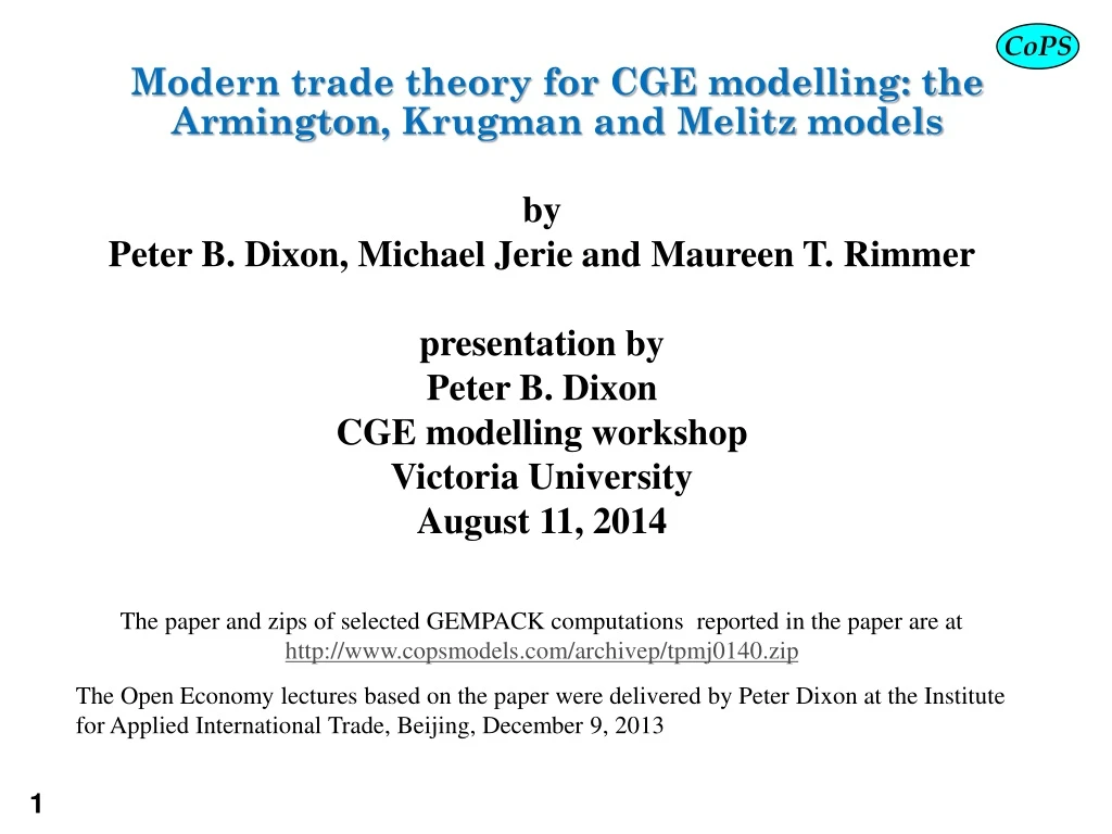 modern trade theory for cge modelling the armington krugman and melitz models