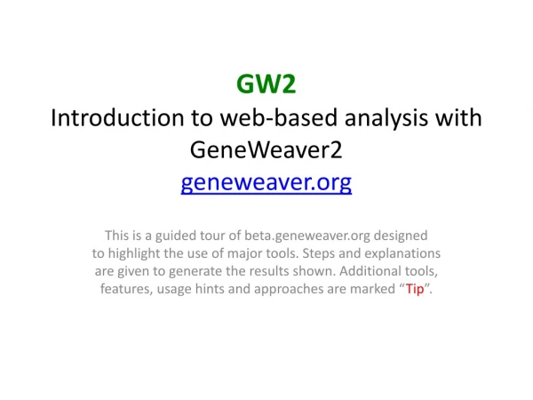 GW2 Introduction to web-based analysis with GeneWeaver2 geneweaver