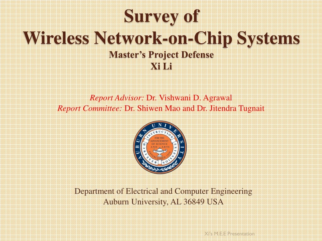 survey of wireless network on chip systems master s project defense xi li
