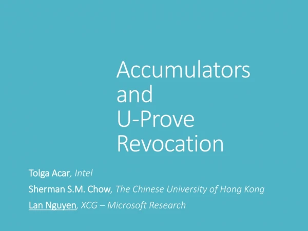 Accumulators and U-Prove Revocation