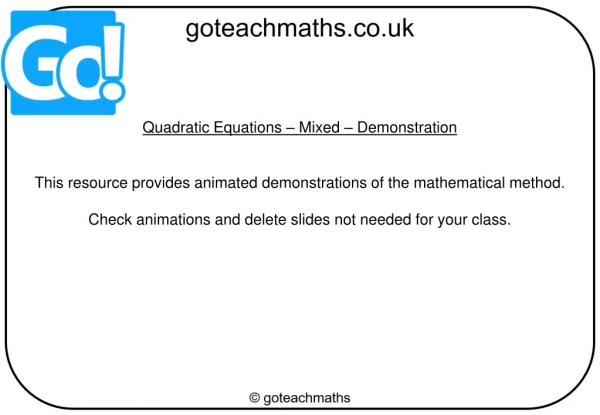 Quadratic Equations – Mixed – Demonstration