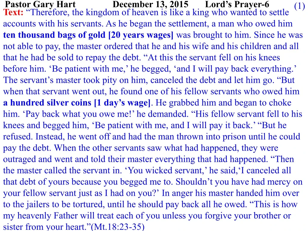 pastor gary hart december 13 2015 lord s prayer 6