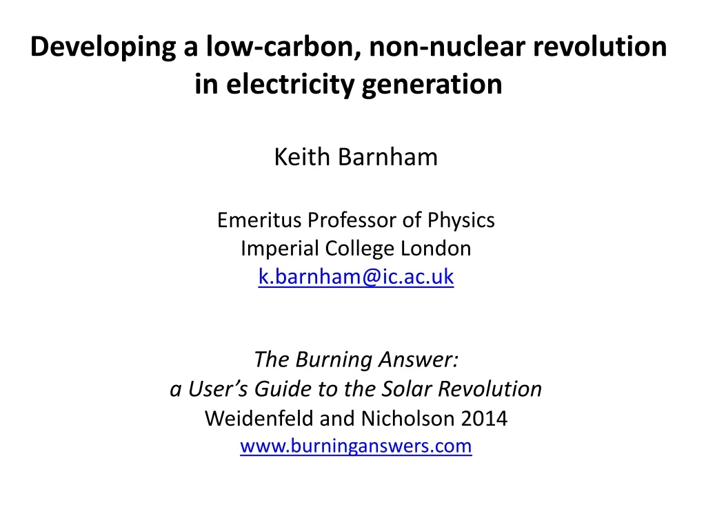 developing a low carbon non nuclear revolution in electricity generation