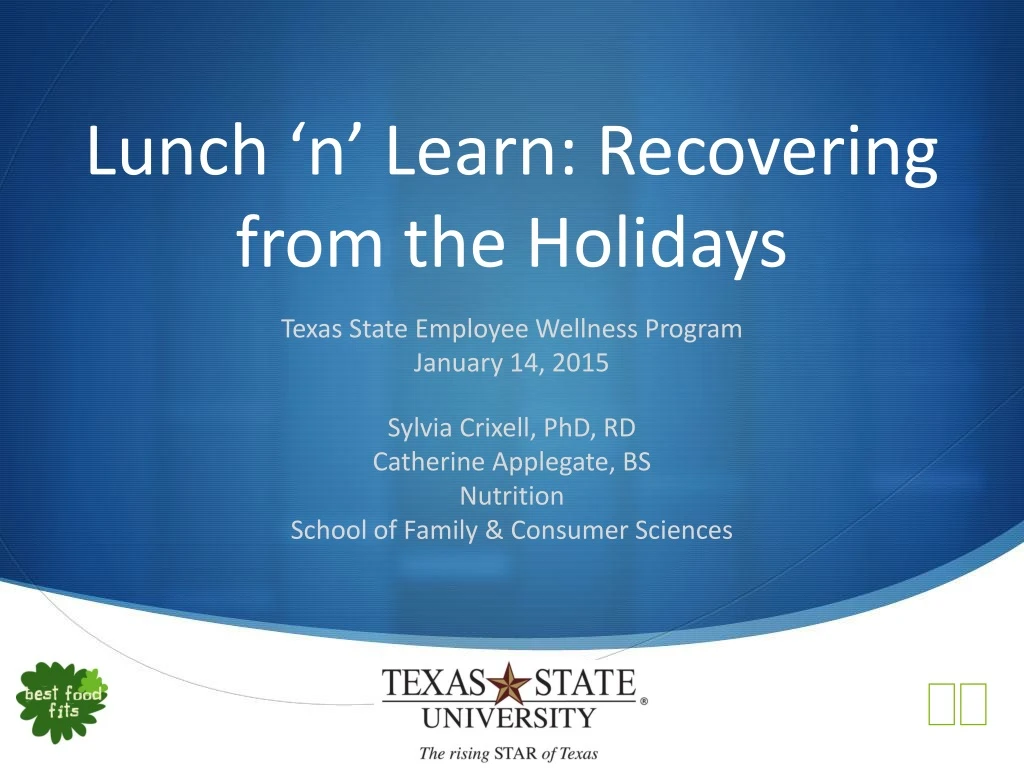 lunch n learn recovering from the holidays